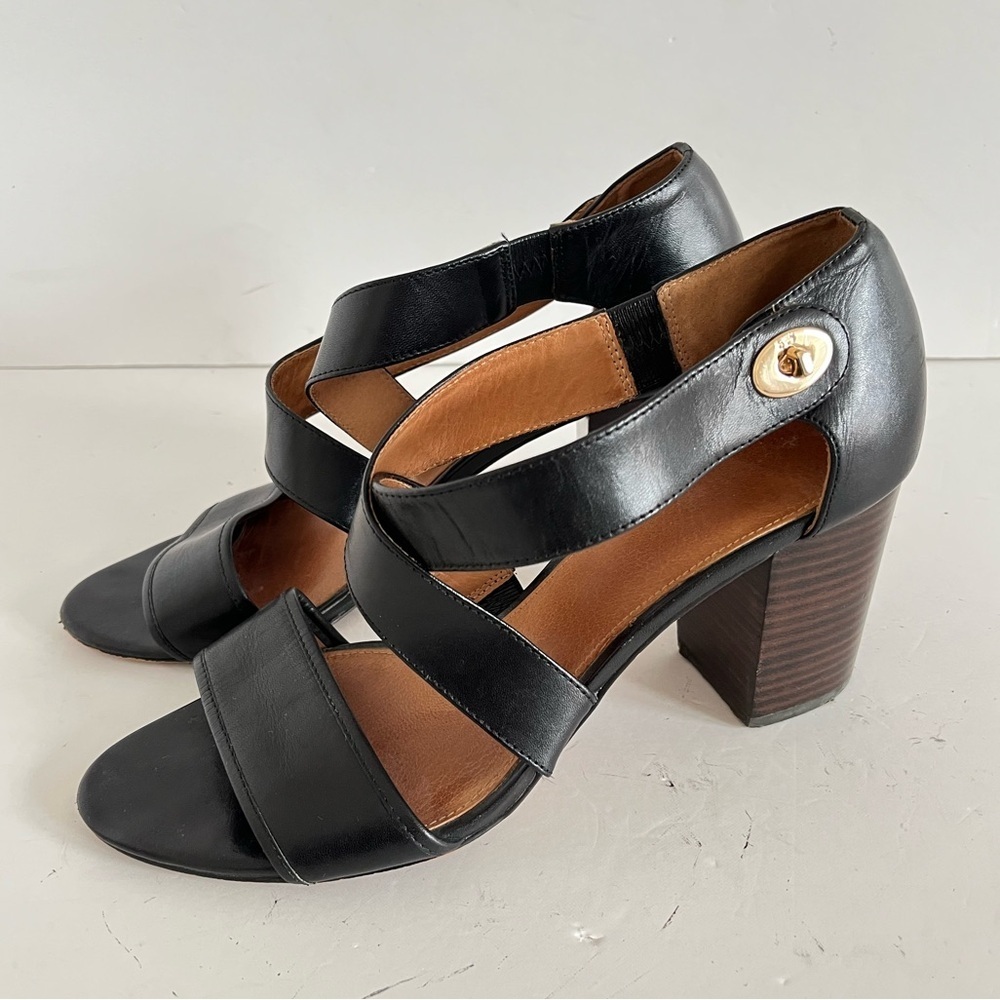 Coach Black Gold Turnlock Heel Sandal Size 9B - Picture 9 of 9